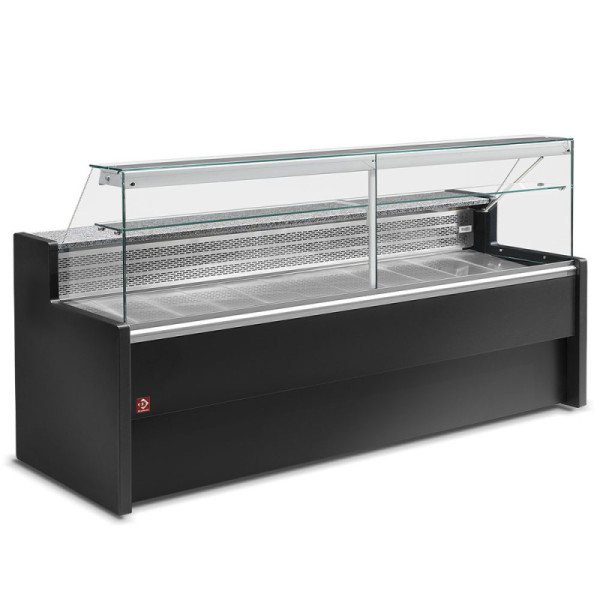 Refrigerated display counter with straight glass panel 90°, with reserve - BLACK