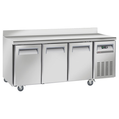 Table frigorifique, ventilé, 3 portes, dosseret, sur roues - WR-GTN3-3ND | Frigo Horeca Table frigorifique, ventilé, 3 portes, dosseret, sur roues - WR-GTN3-3ND | Frigo Horeca