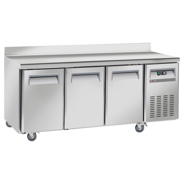 Table frigorifique, ventilé, 3 portes, dosseret, sur roues - WR-GTN3-3ND