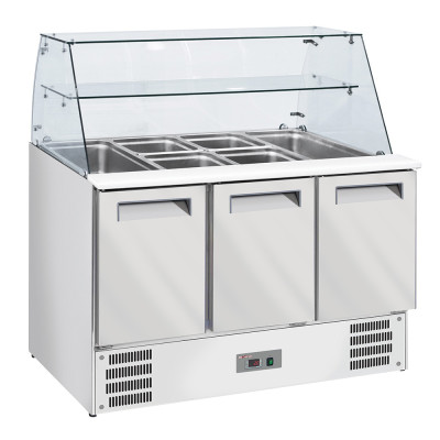 Table frigo avec saladette, compact, 3 portes, avec vitres | Frigo Horeca Table frigo avec saladette, compact, 3 portes, avec vitres | Frigo Horeca