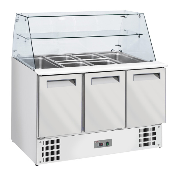 Table frigo avec saladette, compact, 3 portes, avec vitres