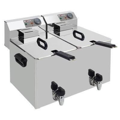 Electric counter fryer 2× 8 L 2 tanks with drain valve Diverso WR-EF16-D8