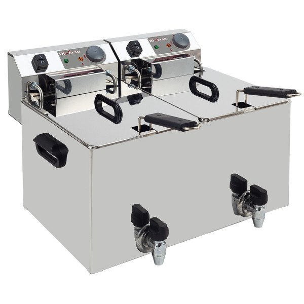 Friteuse électrique de table 2× 10 L 2 cuves avec robinet de vidange Diverso WR-EF20-S2