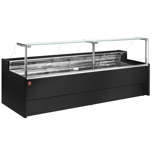 Display counter 1,5 meters, with 90° upright glass on pistons, ventilated, with reserve VZ15/B5-VR2