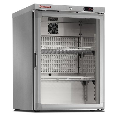 Glass-door fridge 150L ventilated stainless 1-door Diamond PFV202-R6X/G