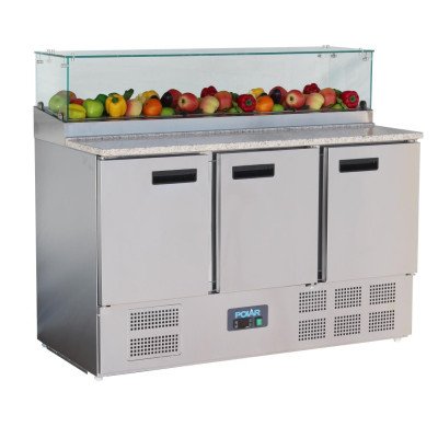 Pizza counter 3 doors with sneeze guard glass Series G 444 L GH267 Polar