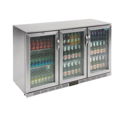 Arrière-bar trois portes vitrées pivotantes Série G inox 330L Polar GL009