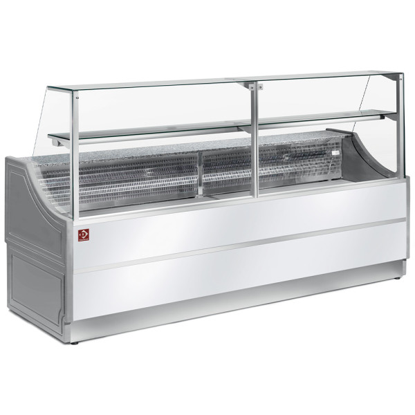 Display counter 2,5 meters static with 90° straight glass OL250/A2-R/R2