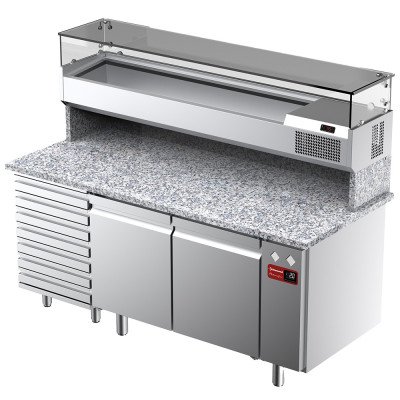 Refrigerated pizza counter ventilated 2-door granite Diamond TPC-185/PL5