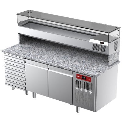 Refrigerated pizza counter ventilated 2-door granite Diamond TPC-205/PL4