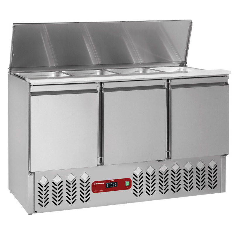 Table frigo avec saladette, compact, 3 portes, 380 litres | Frigo Horeca