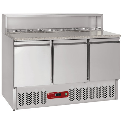 Table frigo avec saladette, compact, 3 portes, 380 litres | Frigo Horeca
