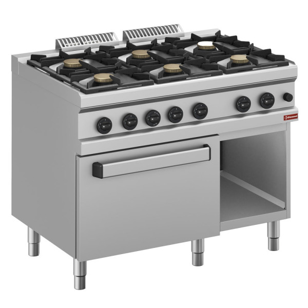 6-burner gas stove, on 2/1 GN gas oven and cupboard