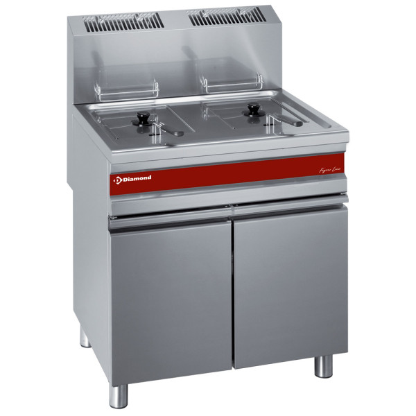 2-tank 15-litre gas fryer on cabinet